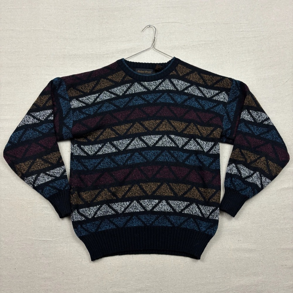 Vintage Michael Gerald Mens Geometric Print Crewneck‎ Sweater Large Acrylic